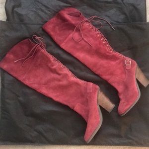 SHOEMINT Women’s Suede Wine Colored Boots